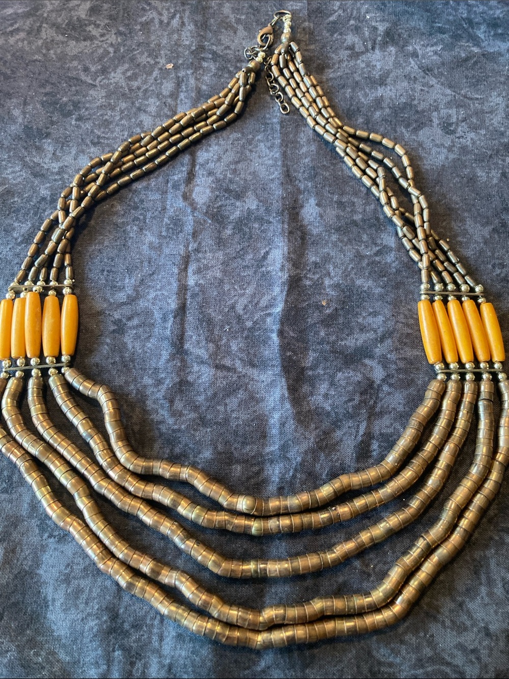 Multi-Strand Boho Bronze & Orange Colored Beaded Necklace